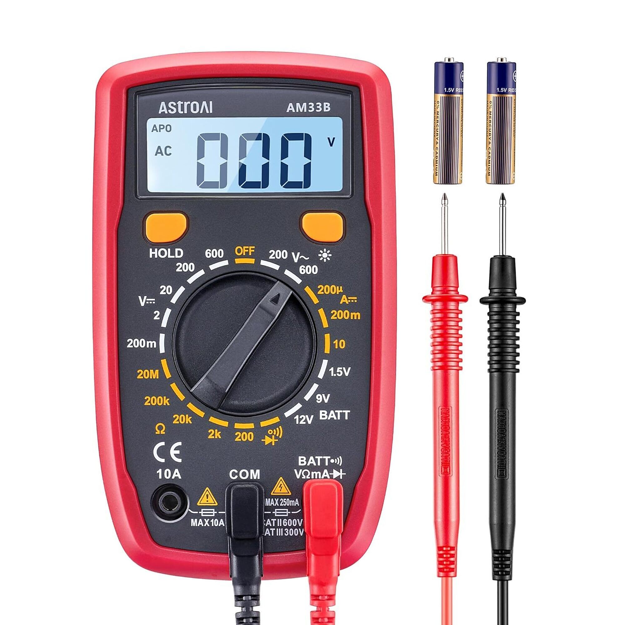 AstroAI Digital Multimeter Tester — 2000 Counts, DC/AC Voltmeter, Ohm Volt Amp Meter, Compact Electrical Testing Tool, Model# ABMUAM33BRD-US
